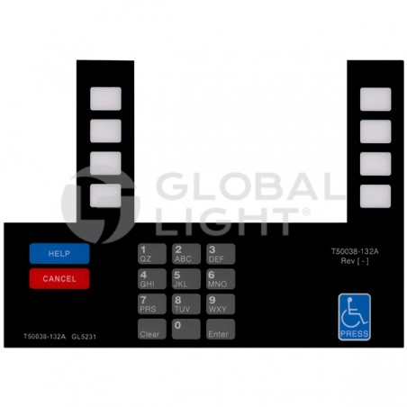 T50038-132A, GL5231,  Etiqueta con adhesivo para teclado para Gilbarco Advantage® Citgo®